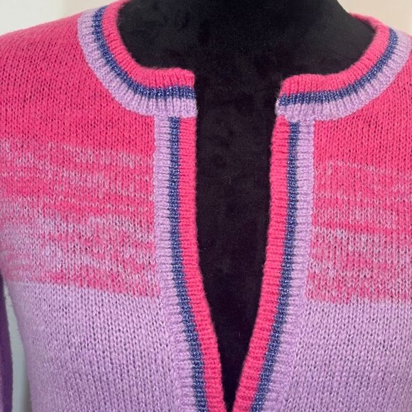Lilly Pulitzer Tessalyn Wool Purple Pink Metallic Sweater Cardigan Sz M Preppy - Picture 2 of 13